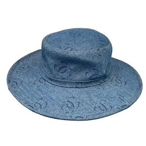 Authentic CHANEL CC Denim Hat Wide Brim Bucket Cap 58 Blue